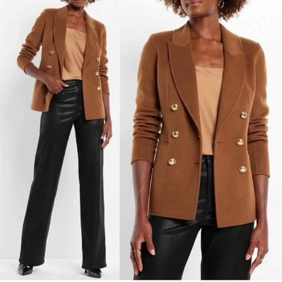 Express Hand Sewn Wool Blend Double Breasted Novelty Button Brown Blazer Jacket - Picture 2 of 15